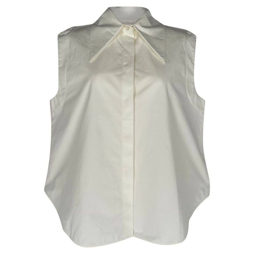 Jil Sander Sleeveless Collared Blouse in White Cotton